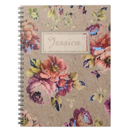 Vintage Rustic Blommigt Anteckningsbok