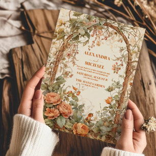 Vintage Rustic Blommigt Art nouveau Bröllop Inbjudningar