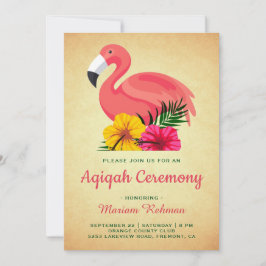 Vintage Rustic Blommigt Flamingo Aqiqah Inbjudningar