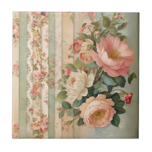 Vintage Rustic Blommigt Kakelplatta