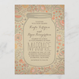 Vintage Rustic Blommigt Mason Burk Bröllop Inbjudningar