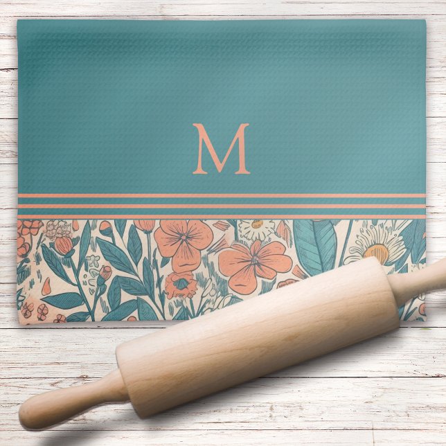 Vintage Rustic Blommigt Monogram Kökshandduk (Skapare uppladdad)