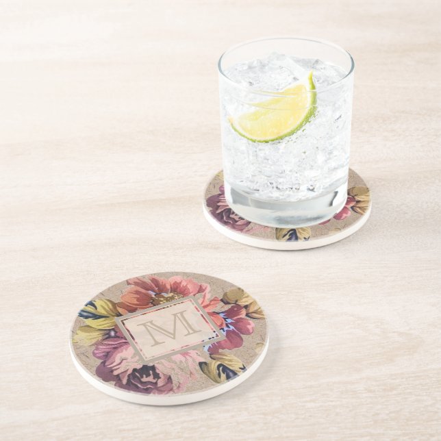 Vintage Rustic Blommigt Monogram Underlägg (Sidan)