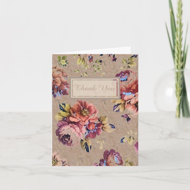 Vintage Rustic Blommigt Tack Kort (Framsida)