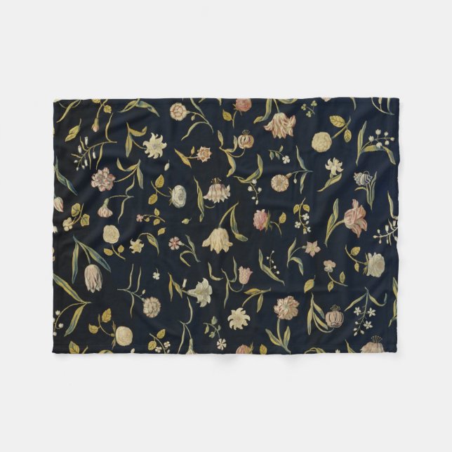 Vintage Rustic Botaniska Blommigten Matta Mönster Fleecefilt (Framsidan (Horisontell))