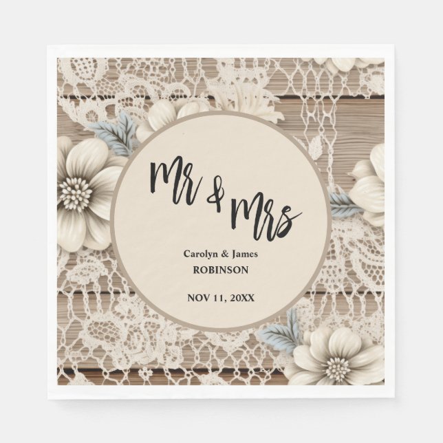 Vintage Rustic Bröllop Pappersservett (Framsidan)