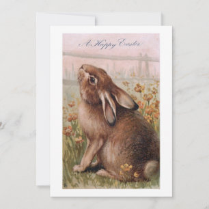 Vintage Rustic Brown Påskhare & Wildblommor Julkort