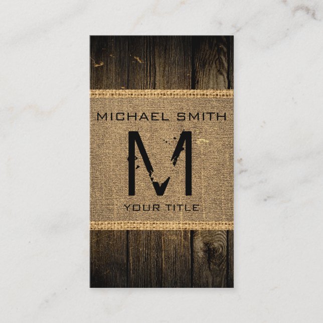 Vintage Rustic Burlap Wood Logram #2 Visitkort (Framsida)