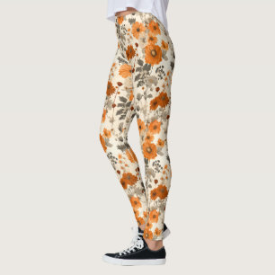 Vintage Rustic Burnt Orange Fall Flowers Mönster Leggings