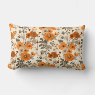 Vintage Rustic Burnt Orange Fall Flowers Mönster Lumbarkudde