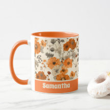 Vintage Rustic Burnt Orange Fall Flowers Mönster