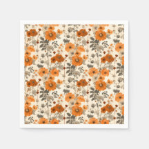 Vintage Rustic Burnt Orange Fall Flowers Mönster