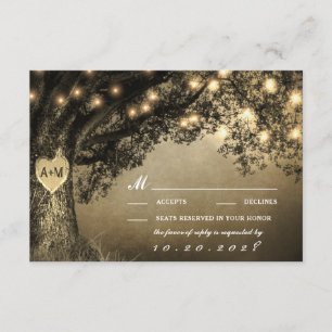 Vintage Rustic Carved Oak Träd Bröllop OSA Card Kort
