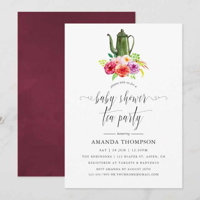 Vintage Rustic Charm Baby Shower Tea Party Inbjudningar (Fram/baksida)