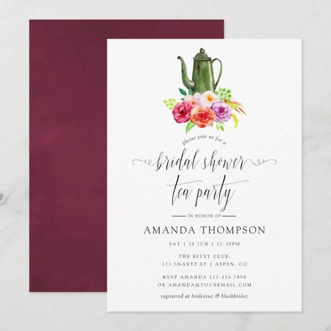 Vintage Rustic Charm Möhippa Tea Party Inbjudningar (Fram/baksida)