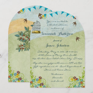 Vintage Rustic Chic Möhippa Birdcage Bunting Inbjudningar