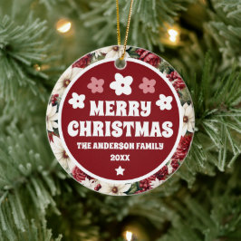 Vintage Rustic Christmas Flowers leaves Julgransprydnad Keramik