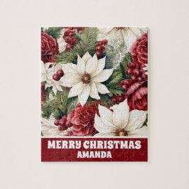 Vintage Rustic Christmas Flowers Leaves Kids Pussel