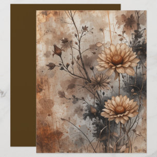 Vintage Rustic Copper Åldras Blommigt Scrapbook Pa