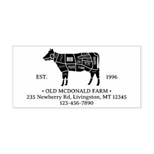 Vintage Rustic Cow Kött Butcher Chart Land-odling Stämpel