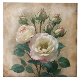 Vintage Rustic Cream med Rosa Vild Ro Kakelplatta