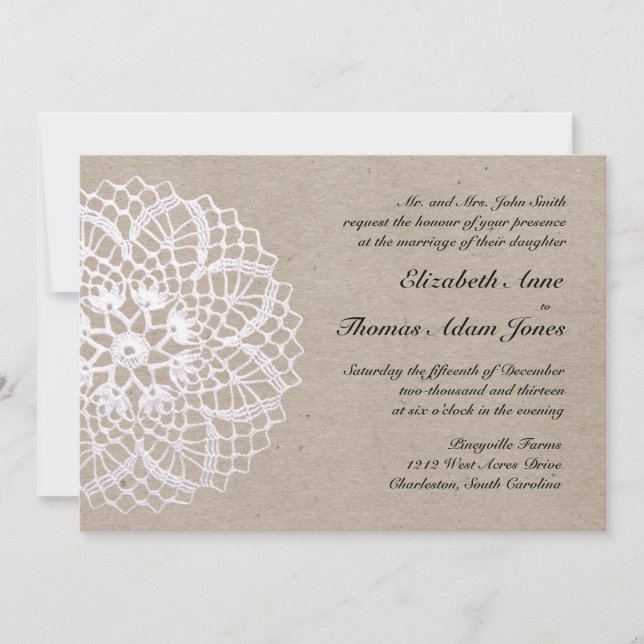 Vintage Rustic Doily Wedding bjudande Inbjudningar (Framsida)