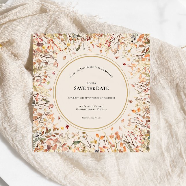 Vintage Rustic Fall Beige Bröllop Monogram Square Spara Datumet (Skapare uppladdad)