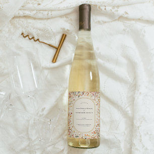 Vintage Rustic Fall Beige Bröllop Vin-etikett Vinflaska Etikett