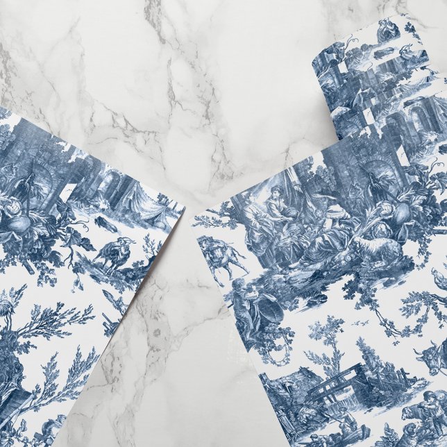 Vintage Rustic Farm Fransk Toile-Blue & White Presentpapper (Skapare uppladdad)