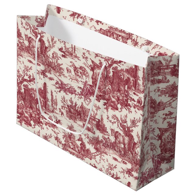 Vintage Rustic Farm Fransk Toile-Red & Tan (Framsidan Vinklad)
