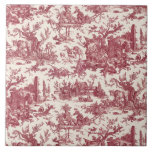 Vintage Rustic Farm Fransk Toile-Red & Tan Kakelplatta<br><div class="desc">Den här vackra Fransken av den nya vintagen i jouy mönster,  daterad ca 1780-talet,  innehåller scener av glad,  rustik jordbrukstid,  inklusive djur,  gamla ruiner,  stugor och bönder som arbetar och leker i burgandött och brun.</div>