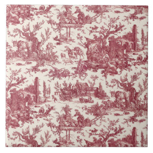 Vintage Rustic Farm Fransk Toile-Red & Tan Kakelplatta