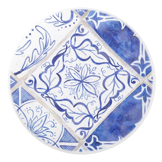 Vintage Rustic Farmhouse Löv Blue White Tiles Knopp (Framsidan)