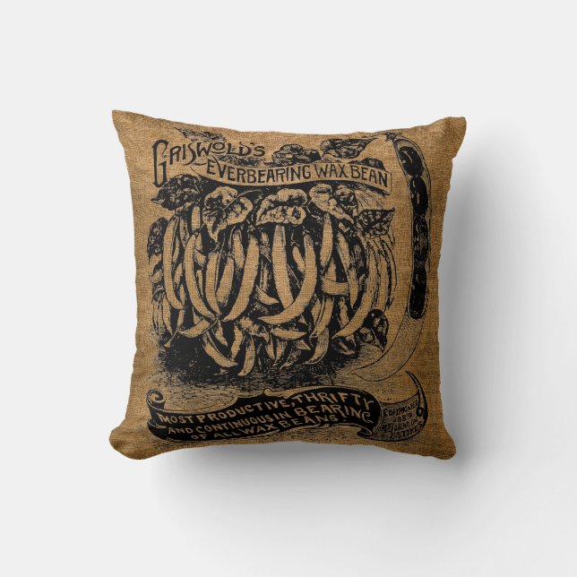 Vintage Rustic Faux Burlap Bean Sack Kudde (Framsida)