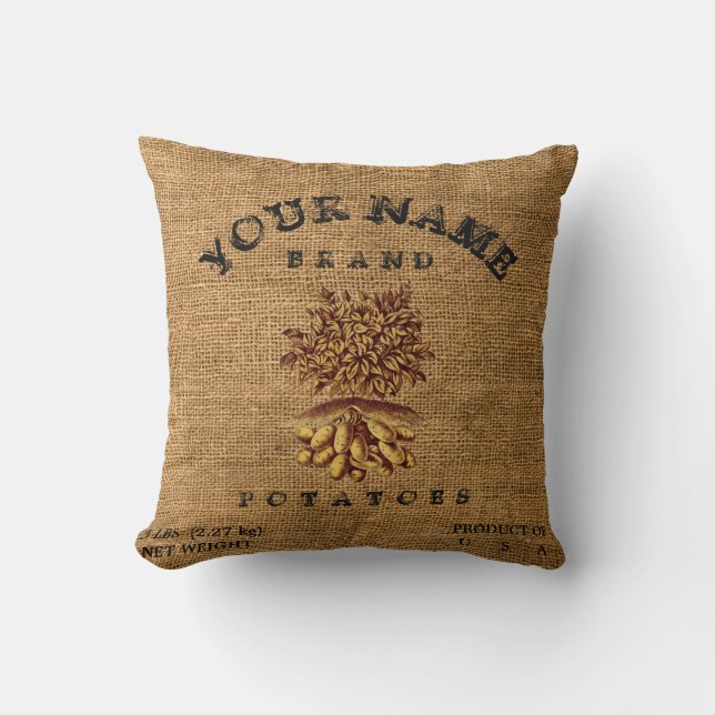 Vintage Rustic Faux Burlap Potato Sack-mall Kudde (Framsida)