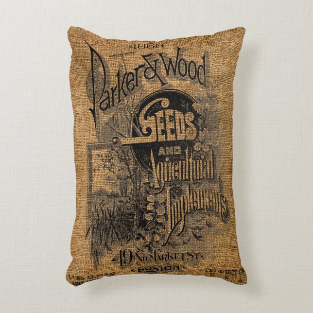 Vintage Rustic Faux Burlap Seed Bag-mall Prydnadskudde (Framsidan(Vertikal))