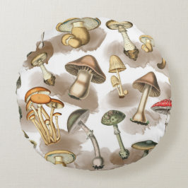 Vintage Rustic Forest Mushroom Rund Kudde