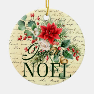 Vintage Rustic Fransk Joyeux Noel Julgransprydnad Keramik