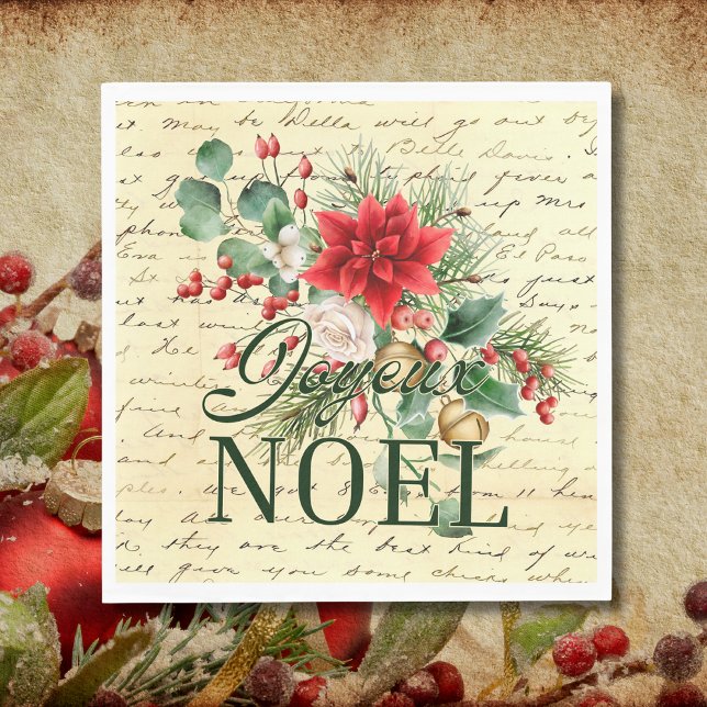 Vintage Rustic Fransk Joyeux Noel Pappersservett (Skapare uppladdad)