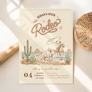 Vintage Rustic Gingham Cowboy Rodeo 6-årsdag Inbjudningar