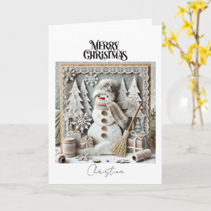 Vintage Rustic God jul Snögubbe Kort
