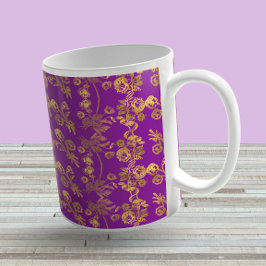 Vintage Rustic Guld-damm, mönster vid lila Kaffemugg