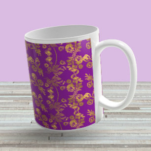 Vintage Rustic Guld-damm, mönster vid lila Kaffemugg