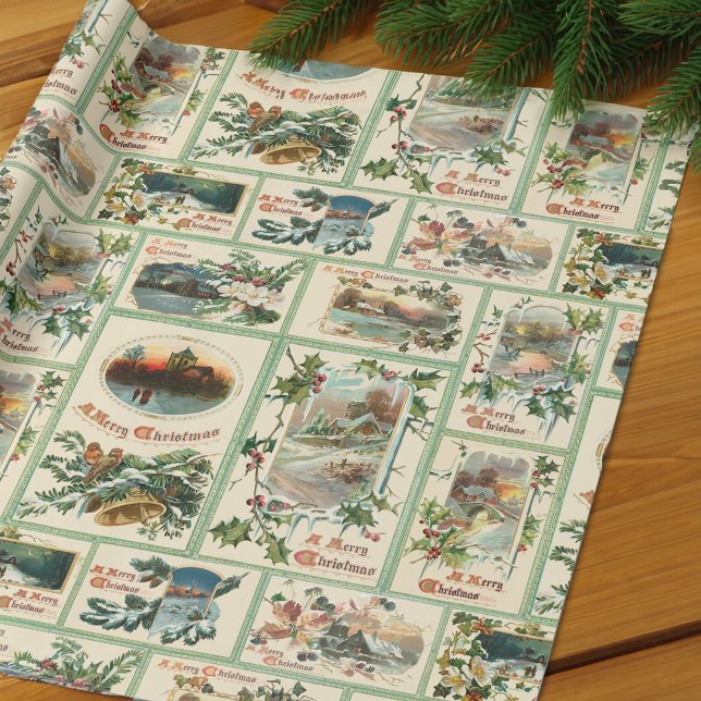 Vintage Rustic Holly-julkort Presentpapper (Skapare uppladdad)