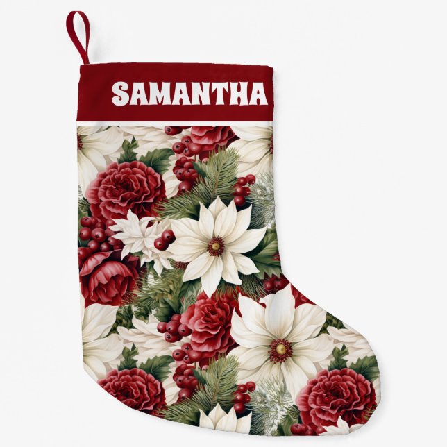 Vintage Rustic jul Flowers löv Mönster Liten Julstrumpa (Framsidan)