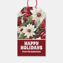 Vintage Rustic jul Flowers löv Mönster Presentetikett