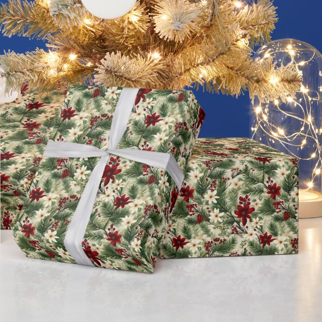 Vintage Rustic Julgran Grenar Mönster Presentpapper (Helgdagar)