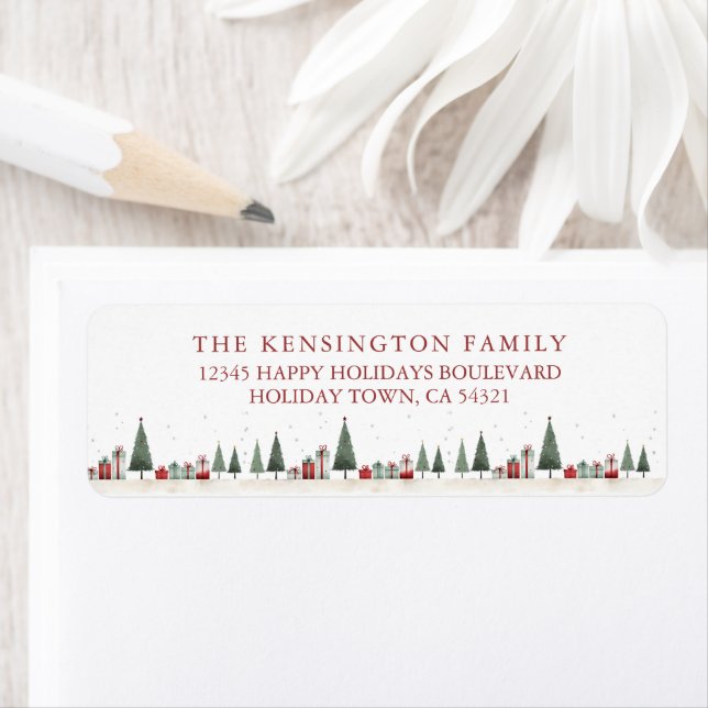Vintage Rustic Julgranar Helgdag Returadress Etikett (Insitu)