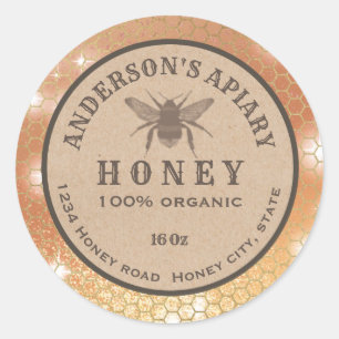 Vintage Rustic Kraft bee honeycomb honey burk etik Runt Klistermärke