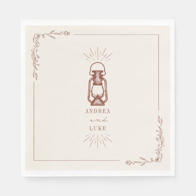 Vintage Rustic Lantern Terracotta Bröllop Pappersservett (Framsidan)
